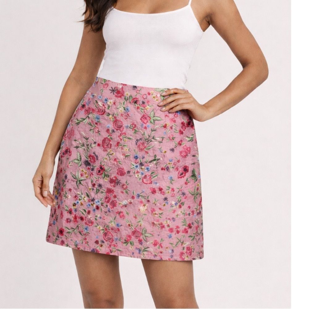 La Fuori Pink Embellished Floral Embroidered A-line Skirt NWT M